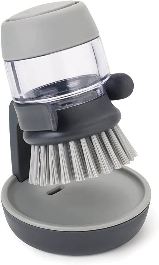 Joseph Joseph Palm Scrub Soap Dispensing Washing-Up Brush with Storage Stand - Grey