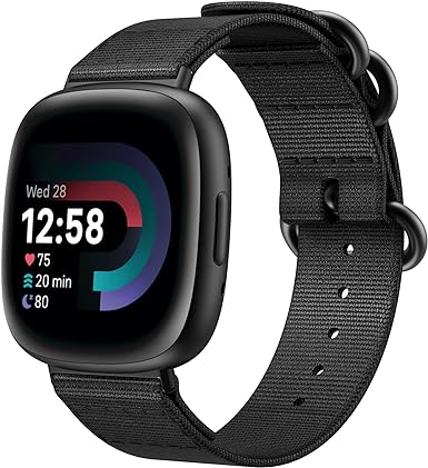 MoKo Watch Band Compatible with Fitbit Versa 4/Versa 3/Sense 2/Sense, Fine Woven Nylon Wristband Adjustable Replacement Strap with Double Buckle Ring