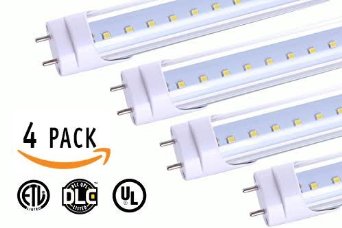 4 Pack T8 LED Tube Light 4ft 48 18W 5000K Kelvin Day Light 2000 Lumens Works WITH or without a Ballast Fluorescent Replacement Light Lamp Clear Cover UL ETL DLC Certification Plug and Play Two Sided Connection No UV Emission 50000 lifetime hours 100 Satisfaction Guaranteed