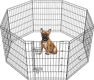 Yaheetech 30" High 8 Panel Foldable Metal Dog Exercise Pen Pet Playpen Dog Fence Outdoor & Indoor Use for Small Animals with Door Black