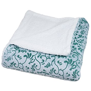 Lavish Home Botanical Etched Fleece Blanket with Sherpa, Full/Queen, Green