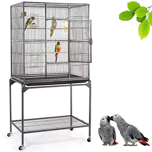 Yaheetech Wrought Iron Rolling Large Bird Cage for African Grey Amazon Quaker Parrots Cockatiels Sun Parakeets Green Cheek Conures Lovebirds Budgies Finch Canary Bird Cage with Stand