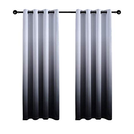 Yakamok Gradient Color Ombre Blackout Curtains Thickening Polyester Thermal Insulated Grommet Window Drapes for Living Room/BedroomBlack, 2 Panel/ 52x84 Inch