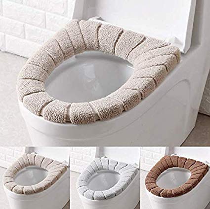Toilet Seat Cover Pads,Bathroom Soft Thicker Warmer Stretchable Washable Cloth Covers 3Pcs(sent in random color)