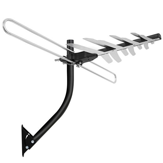 1byone 85 Miles Digital Amplified Outdoor / Attic HDTV Antenna with VHF and UHF Band and Mounting Pole, Extremely High Performance