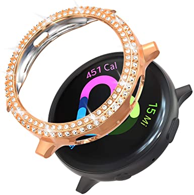 Compatible with Samsung Galaxy Watch Active 2 40mm Case,Hard PC Bumper Protective Cover with Bling Crystal Rhinestone Diamond Protector for Galaxy Watch Active 2 40mm Smartwatch (Rose, 40mm)