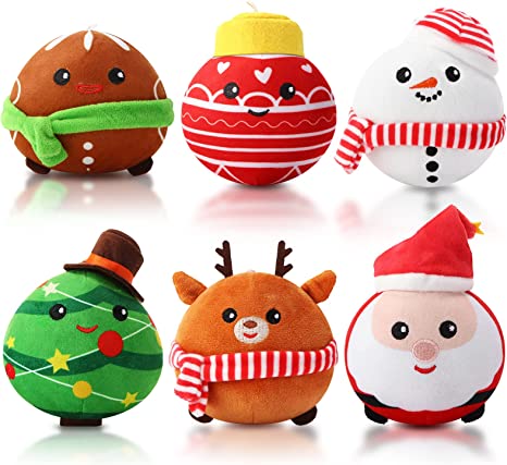 6 Pcs Christmas Plush Ornaments Stuffed Santa Snowman Elk Gingerbread Man Xmas Tree Ball Decorations for Winter Holiday Ornaments Christmas Tree Hanging Decor Birthday Party Supplies, 4 Inches