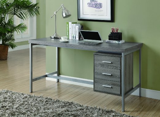 Monarch Reclaimed-Look/Silver Metal Office Desk, 60-Inch, Dark Taupe