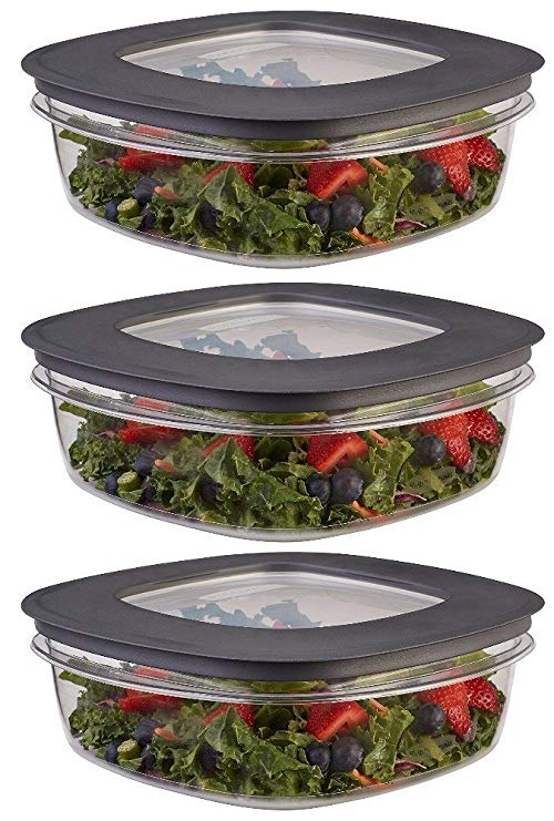 Rubbermaid Premier Food Storage Container, 9 Cup, Grey (3 Pack)