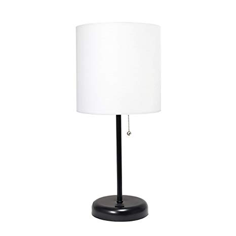 Limelights LT2044-BAW Stick USB Charging Port and Fabric Shade Table Lamp, Black/White