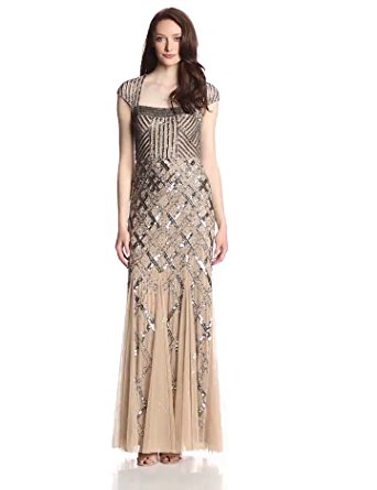 Adrianna Papell Women's Cap-Sleeve Beaded Gown