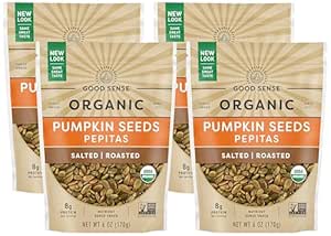 Good Sense Roasted & Salted Organic Pumpkin Seeds (Pepitas), Non-GMO & All Natural, 6 Ounce Resealable Bag (Pack of 4)