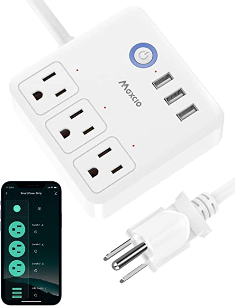 Smart Power Strip, Maxcio WiFi Surge Protector Works with Alexa & Google Home, Smart Outlets with 3 AC and 3 USB Ports, APP Individual Control, Timer Function, Multi-Plug Extender for Home, Travel