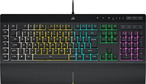 Corsair K55 RGB PRO Wired Membrane Gaming Keyboard (Dynamic Per-Key RGB Backlighting, 6 Macro Keys w/Elgato Software Integration, IP42 Dust and Spill-Resistant, Detachable Palm Rest) QWERTY, Black