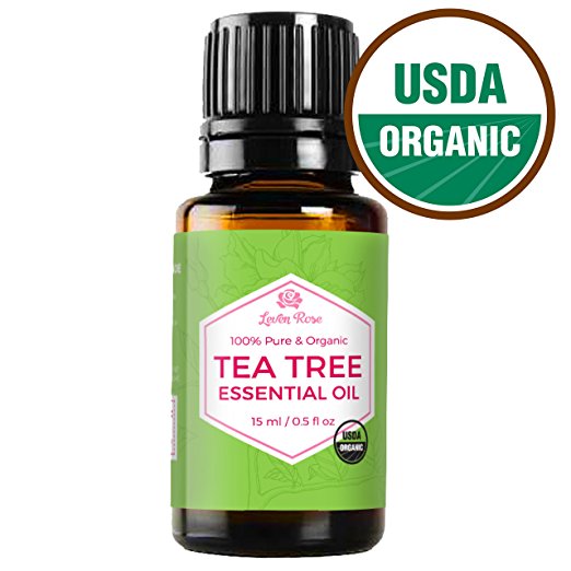 Tea Tree Oil USDA CERTIFIED ORGANIC Essential Oil by Leven Rose- Therapeutic Grade 100% Pure Natural Melaleuca Oil For Skincare and Aromatherapy - 15 ml