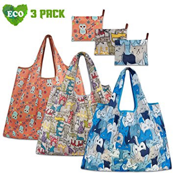 Reusable Grocery Bags, TEOYALL 3 Pack Eco Friendly Large Foldable Grocery Tote Bag Heavy Duty Washable Shopping Bags (3 Pack#2)