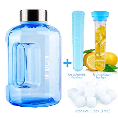 BOTTLED JOY Water Jug 75oz Water Bottle 2.2L Large Water Bottle Clear Water Bottle with 20pcs Ice Cubes and Fruit Infuser Wide Mouth BPA Free Sports