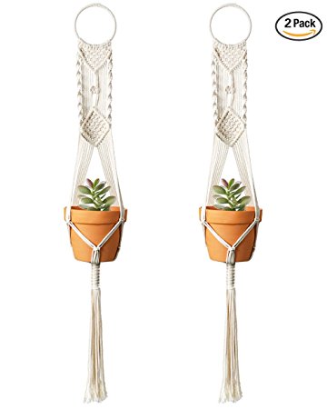 Mkono 2Pcs Macrame Plant Hangers Indoor Wall Hanging Planter Holder Cotton Rope Home Boho Decor 40 Inches