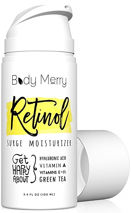 Body Merry Retinol Surge Moisturizer - All in one anti aging / wrinkle & acne face cream w natural Hyaluronic Acid   Vitamins for day and night use - Perfect for men & women for deep hydration & care