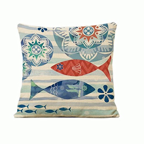 Double Fish Pattern Cotton Linen Throw Pillow Cover S12