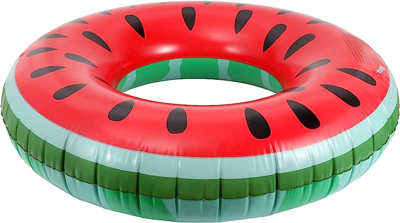 MoKo Watermelon Pool Floats for Kids Adults, Inflatable Swim Rings Swimming Pool Float Tube Round Shaped Swimming Tube Water Fun Beach Pool Toys for Summer Party, Green Stripe Watermelon