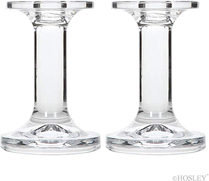 Hosley Set of 2 Clear Glass Taper Candle Holders 5 Inch High. Ideal Gift for Wedding Party Favor Spa Home Bridal Reiki. O5