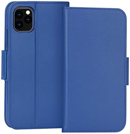 FYY Case for iPhone 11 Pro 5.8”, Luxury [Cowhide Genuine Leather][RFID Blocking] Wallet Case, Handmade Flip Folio Cover with [Kickstand Function] and[Card Slots] for iPhone 11 Pro 5.8”Navy