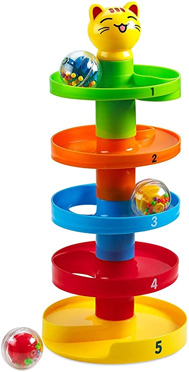 Memtes Drop and Roll Swirl Ball Ramp Toy for Babies