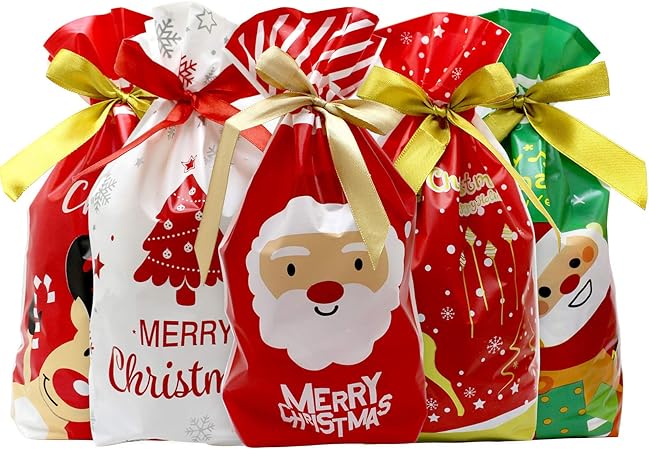 Hidreas 50 Pcs Christmas Candy Bags Christmas Drawstring Candy Bags Christmas Treat Bags Cookie Bags for Christmas Party Favor Gift Wrapping Supplies