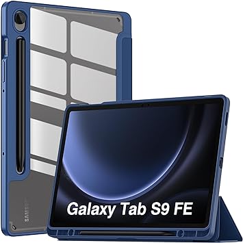 MoKo Case for Samsung Galaxy Tab S9 FE 5G 2023 with S Pen Holder, Slim Lightweight Trifold TPU Cover Case with Unique Transparent PC Back Shell for Galaxy Tab S9 FE 10.9", Auto Wake/Sleep, Navy Blue