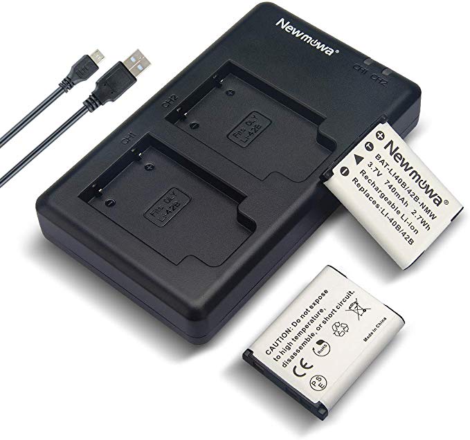 Newmowa Li-42B Battery (2 Pack) and Dual USB Charger Kit for Olympus Li-42B/Li-40B,Fujifilm NP-45S and Olympus Stylus 1040 1050W 1060 1070 1200 7000 7010 7020 7030 7040 Tough 3000 TG-310 TG-320 VR310