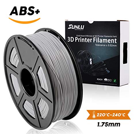 SUNLU ABS Plus 3D Printer Filament - 1KG(335m/1099ft) 1.75mm, Dimensional Accuracy  /- 0.02 mm, 1KG(2.2LBS) Spool 1.75 mm, Grey