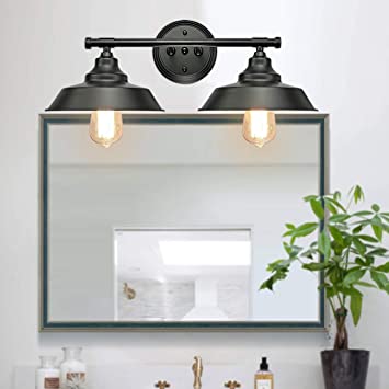 GOODYI 2-Lights Vanity Wall Sconce Lighting, Rustic Style Matte Black Bathroom Light Fixtures Over Mirror Industrial Wall Light Sconces for Bathroom Vanity Lights for Cabinets Dressing Table