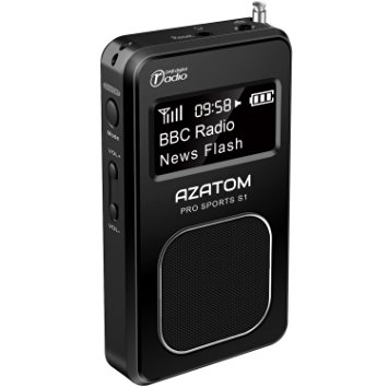 AZATOM Pro Sports S1 DAB, DAB  & FM Radio - Rechargable Battery or Mains powered - Compact - Integrated Speaker - Earphones (included) - Premium Quality - Future Ready