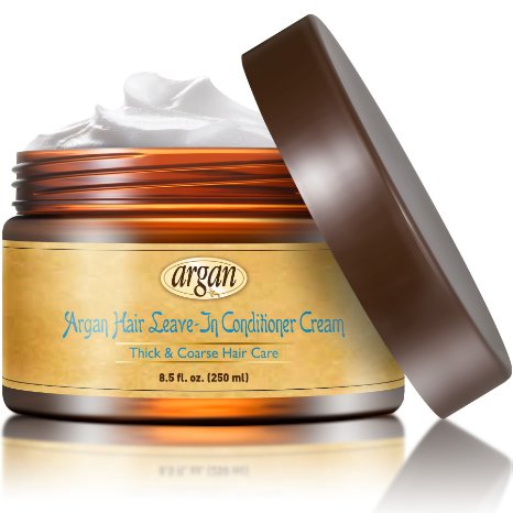 Leave In Conditioner Argan Hair Cream - Thick to Extra Coarse Ethnic Hair Moisturizer 85 oz - Moroccan Oil Anti Frizz Moisturizing Volume Control Rich Moisture Hydration