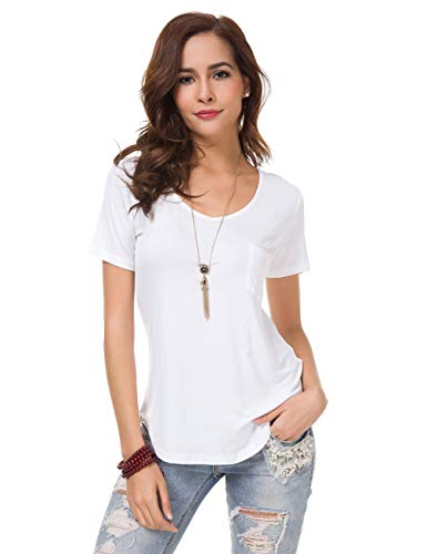 Mei teer Women's Soft Cotton Tee Plain Wide V Neck T Shirt Short Sleeve Loose Tops Blouse Comfortable Undershirts