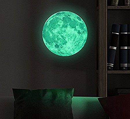 Glow In The Dark Moon Sticker: Majestic Paper Moon Sticker with Powerful, Long-Lasting Glow Easy Installation and Removal Great as Glow Nightlight Pair With Glow In The Dark Ceiling Stars
