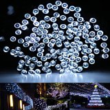 RockBirds 65Ft 20m Lighting Chain 200 LED Outdoor String Light Solar Powered Waterproof Starry Fairy Lighting New Years Christmas Decoration Flashing Lights for Patio Gardens House Yard White