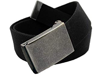Boy's Easy Snap Distressed Silver Military Style Buckle with Adjustable Canvas Belt for School Uniforms