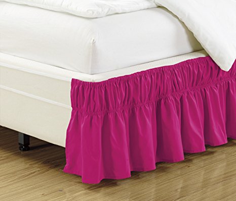 Mk Collection Wrap Around Style Easy Fit Elastic Bed Ruffles Bed-Skirt Twin-Full Solid Hot Pink New