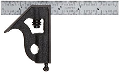 Starrett C11H-6-4R Cast Iron Square Head With Satin Chrome Blade Combination Square, Black Wrinkle Finish, 4R Graduation, 6" Size