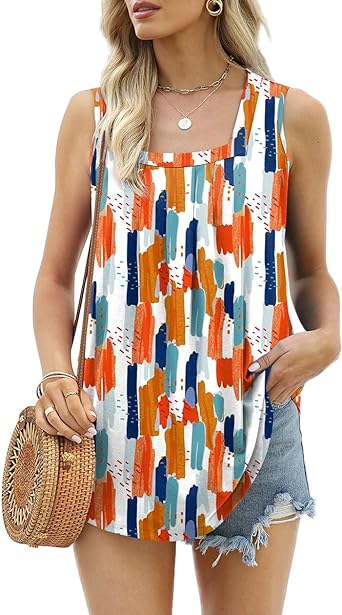 Aokosor Vests for Women Square Neck Summer Tops Ladies Pleated Sleeveless Tank