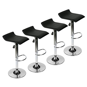 360 Degree Swivel Adjustable Bar Stool, Mordern Faux Leather Pub Chair, Set of 4, Black