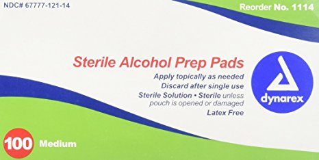 Dynarex Sterile Alcohol Prep Pad, Medium, 100 Count