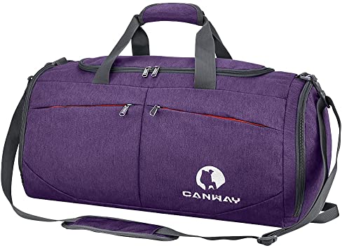 Canway Sports Gym Bag, Travel Duffel bag with Wet Pocket & Shoes Compartment for men women, 45L, Lightweight (purple)