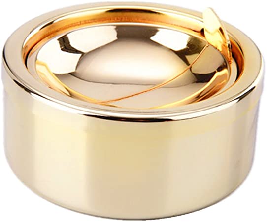 Zaoniy Stainless Steel Ashtray with lid, Cigarette Ashtray for Indoor or Outdoor Use, Ash Holder for Smokers, Desktop Smoking Ash Tray for Home Office Decoration (Gold)