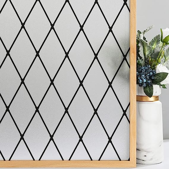 VELIMAX Frosted Black Lattice Window Film Static Cling Window Privacy Films Decorative Glass Vinyl Film for Windows Removable Sun Blocking Anti-UV 29.5x78.7 inches