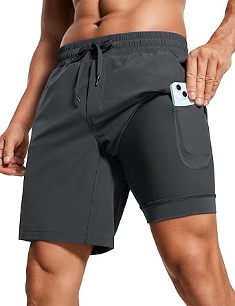 CRZ YOGA Men's 2 in 1 Running Shorts with Liner - 7'' Quick Dry Workout Sports Athletic Shorts with Pockets