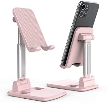 Cell Phone Stand, Licheers Foldable Phone Holder, Angle Height Adjustable Phone Stand for Desk, Compatible with 4"-7" Devices (Pink)