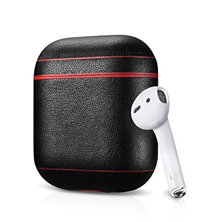 Leather Case for Apple AirPods, Designer Series - Air Vinyl Design, Protective Case Cover (Black/Red)